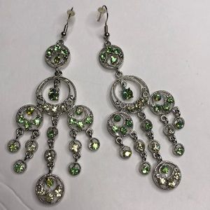 Green and silver dangle earrings